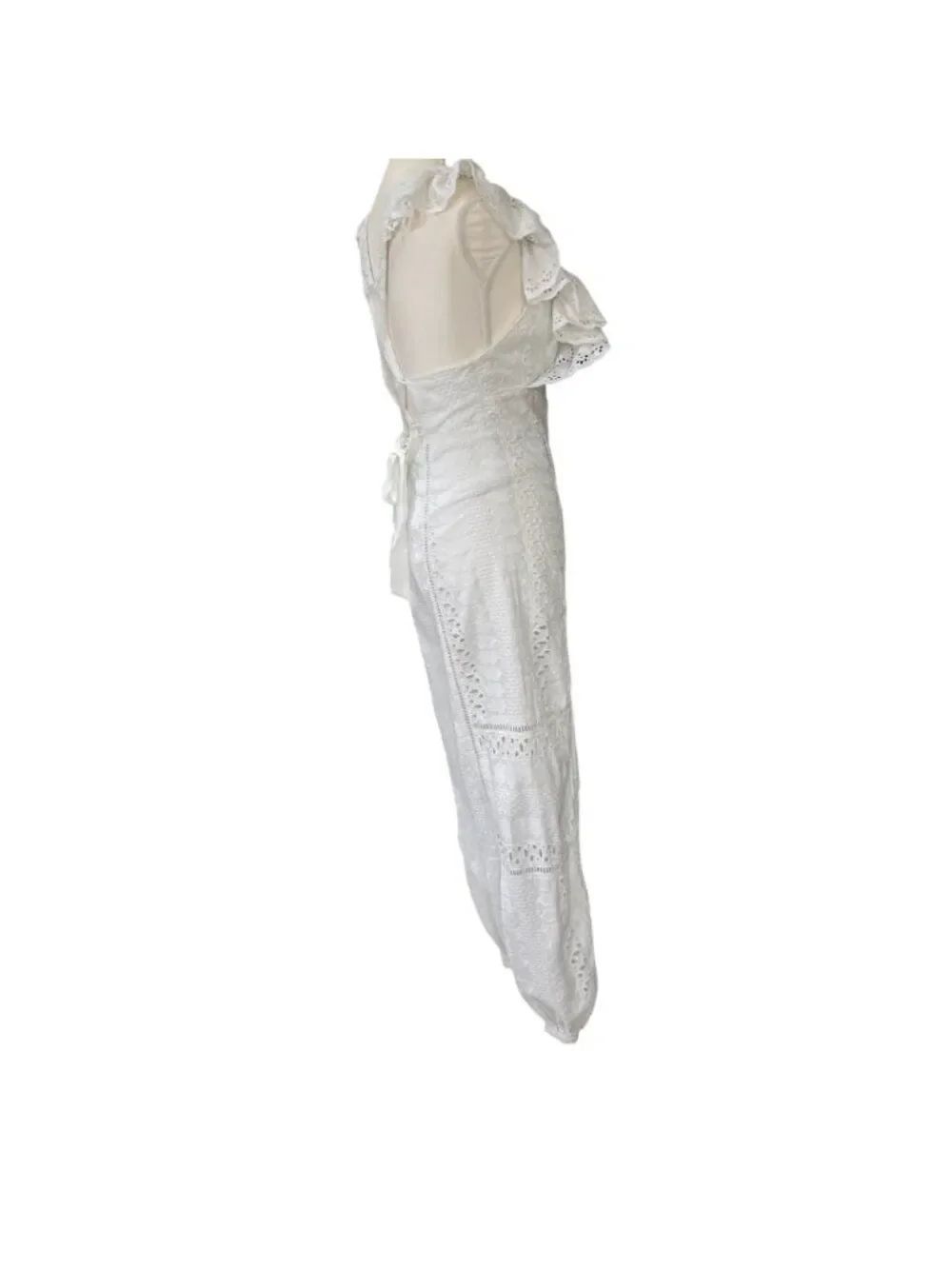 Free People Mikayla White Eyelet Lace Ruffle Jumpsuit Boho Chic Open Back SZ XS - Picture 6 of 13